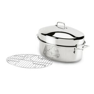 All Clad Stainless-Steel Oval 10 Qt Roaster Pan W/trivet & LID 18/10 Tri Ply